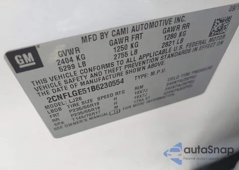 2011 Chevrolet Equinox Ltz z USA, uszkodzony, nr VIN 2CNFLGE51B6230554